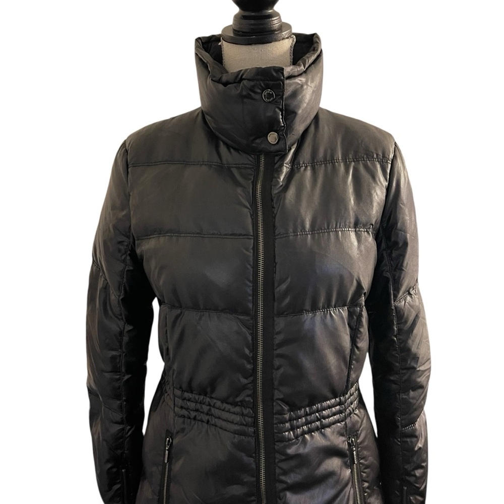 GEOX Respira Black Cinch Waist Long Down/Feather Puffer Jacket (8/10) - Picture 4 of 16